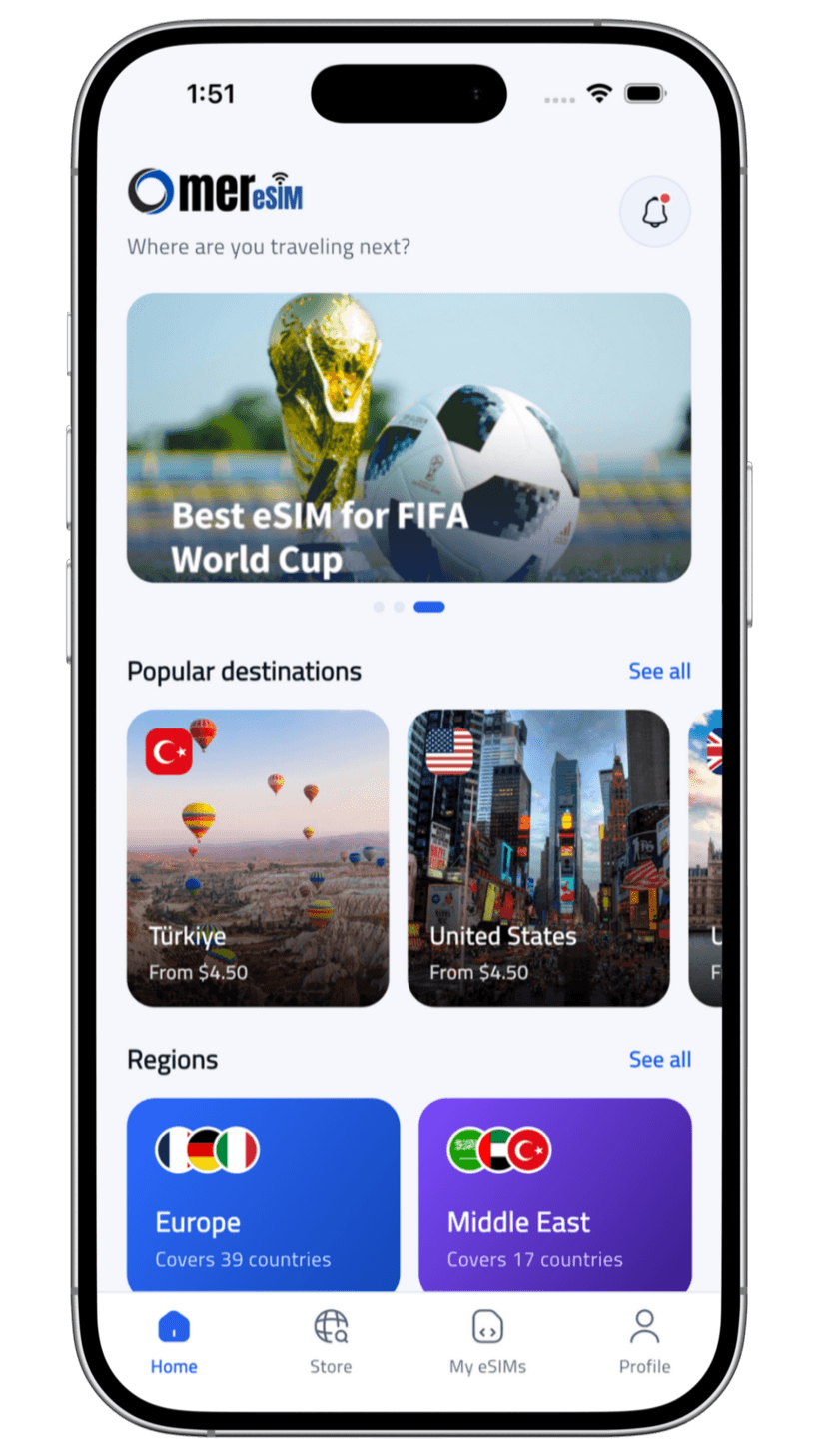 Omer eSIM home screen